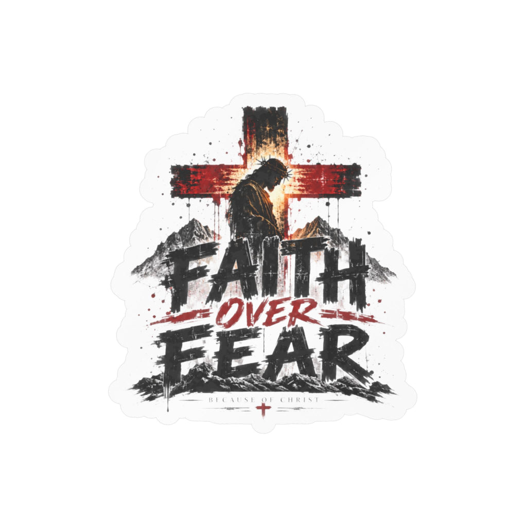 Cross Bold Lettering Faith Over Fear Kiss-Cut Vinyl Sticker — Christian Cross Inspirational ...