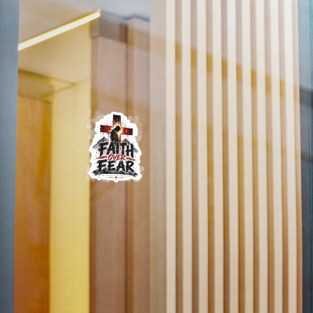 Cross Bold Lettering Faith Over Fear Kiss-Cut Vinyl Sticker — Christian Cross Inspirational ...
